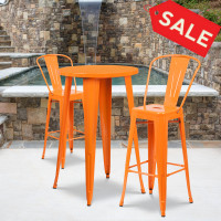 Flash Furniture CH-51080BH-2-30CAFE-OR-GG 24" Round Metal Bar Table Set with 2 Cafe Barstools Set in Orange